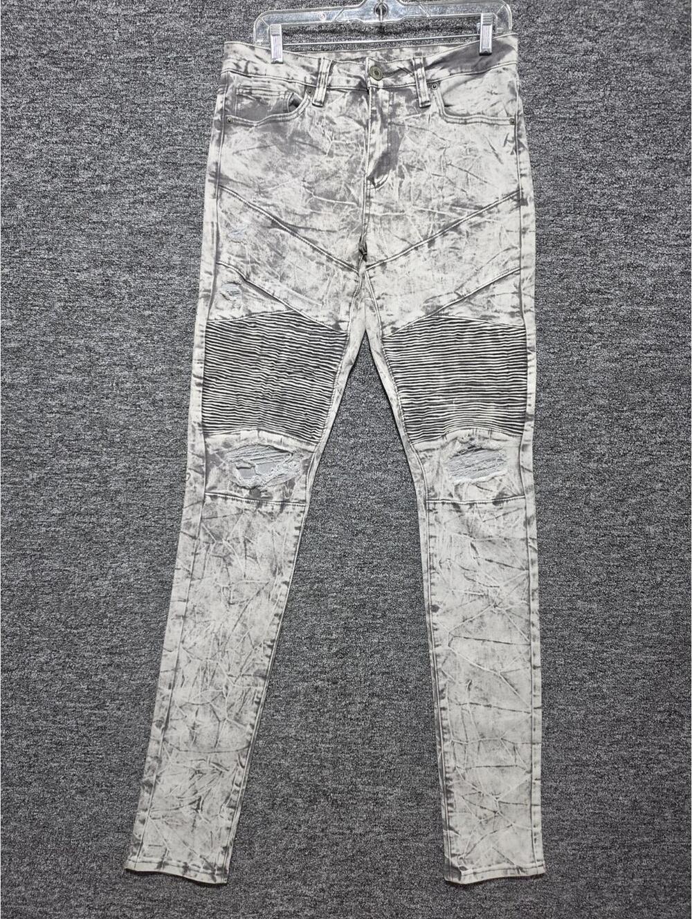 Rue21 Premium Supreme Flex Skinny Fit Gray Acid Wash Denim Jeans Distressed